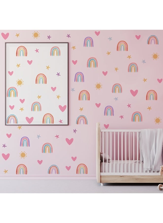 ALMiHomi Rainbow Wall Decor Stickers – 4 Sheets 82pcs Removable Vinyl Decals for Kids – Watercolor Rainbow, Hearts, Stars, and Sun – Cute Peel & Stick Decorations for Girls Bedroom, Nursery, Playroom - Image 4